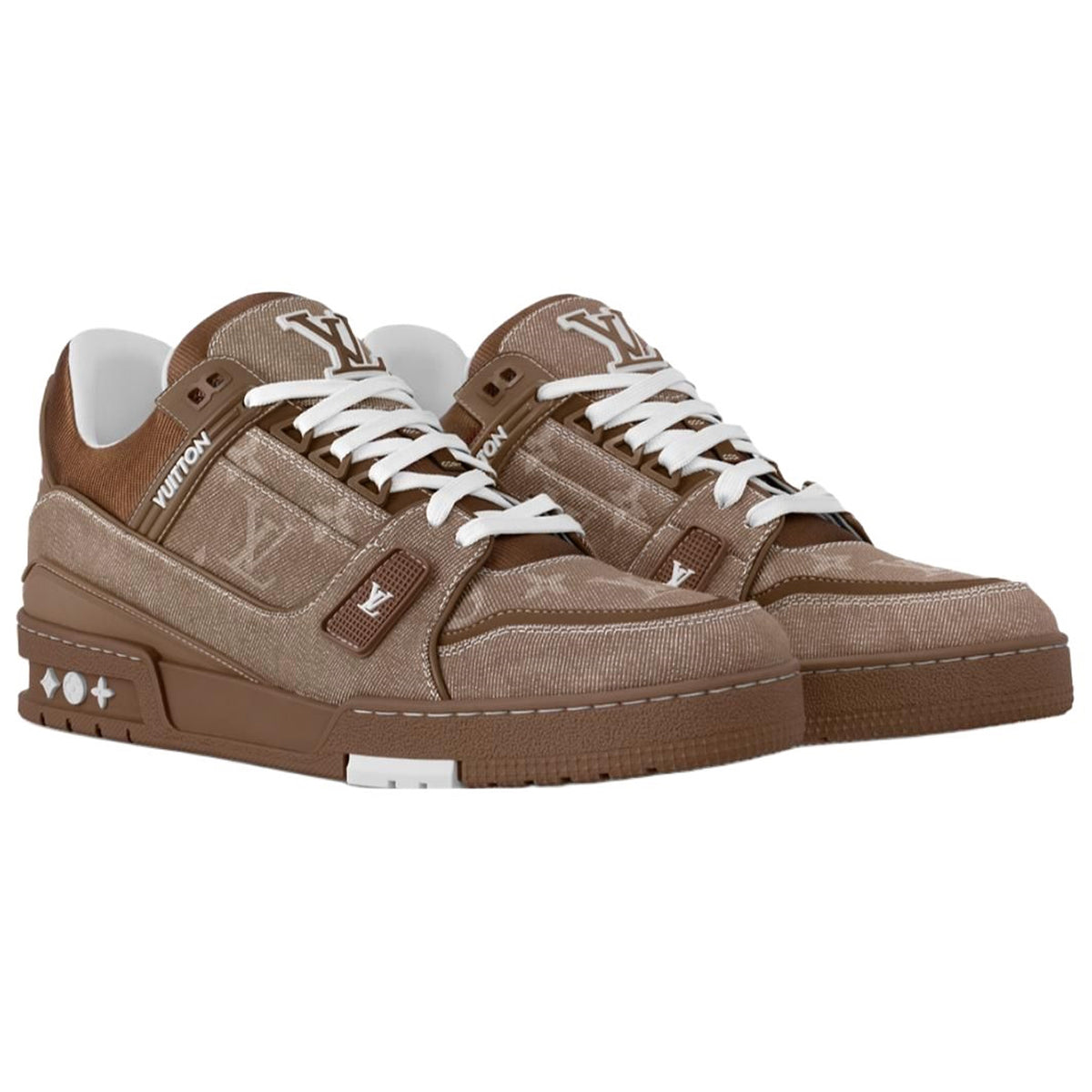 Louis Vuitton Trainer Men's Brown Denim Low-Top Sneakers