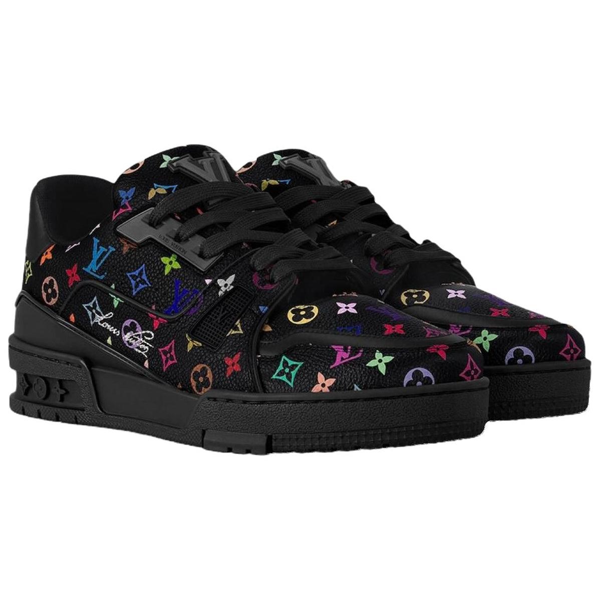 Louis Vuitton x Takashi Murakami Trainer Women's Black Calfskin Sneakers