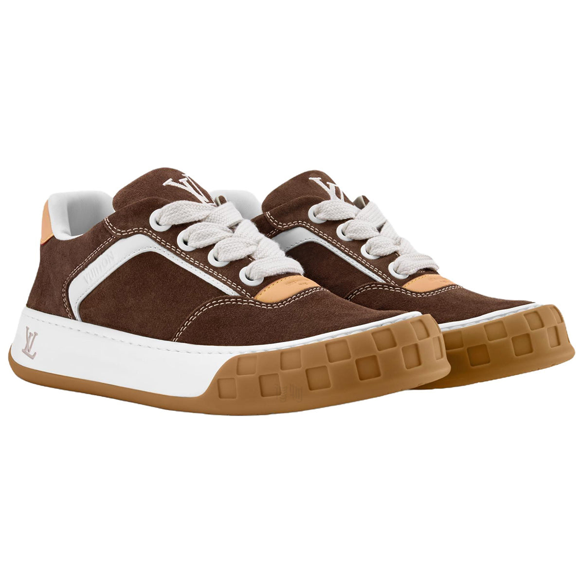 LOUIS VUITTON Tilted Men's Chestnut Suede Low-Top Sneakers