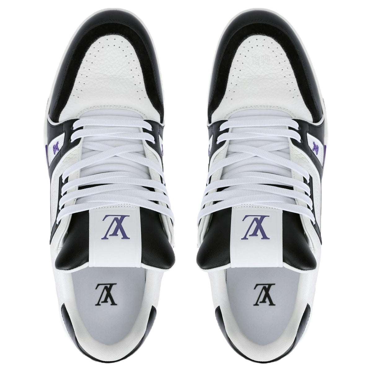 Louis Vuitton Trainer Men's Low-Top Leather Sneakers, Black & White with Purple Sole