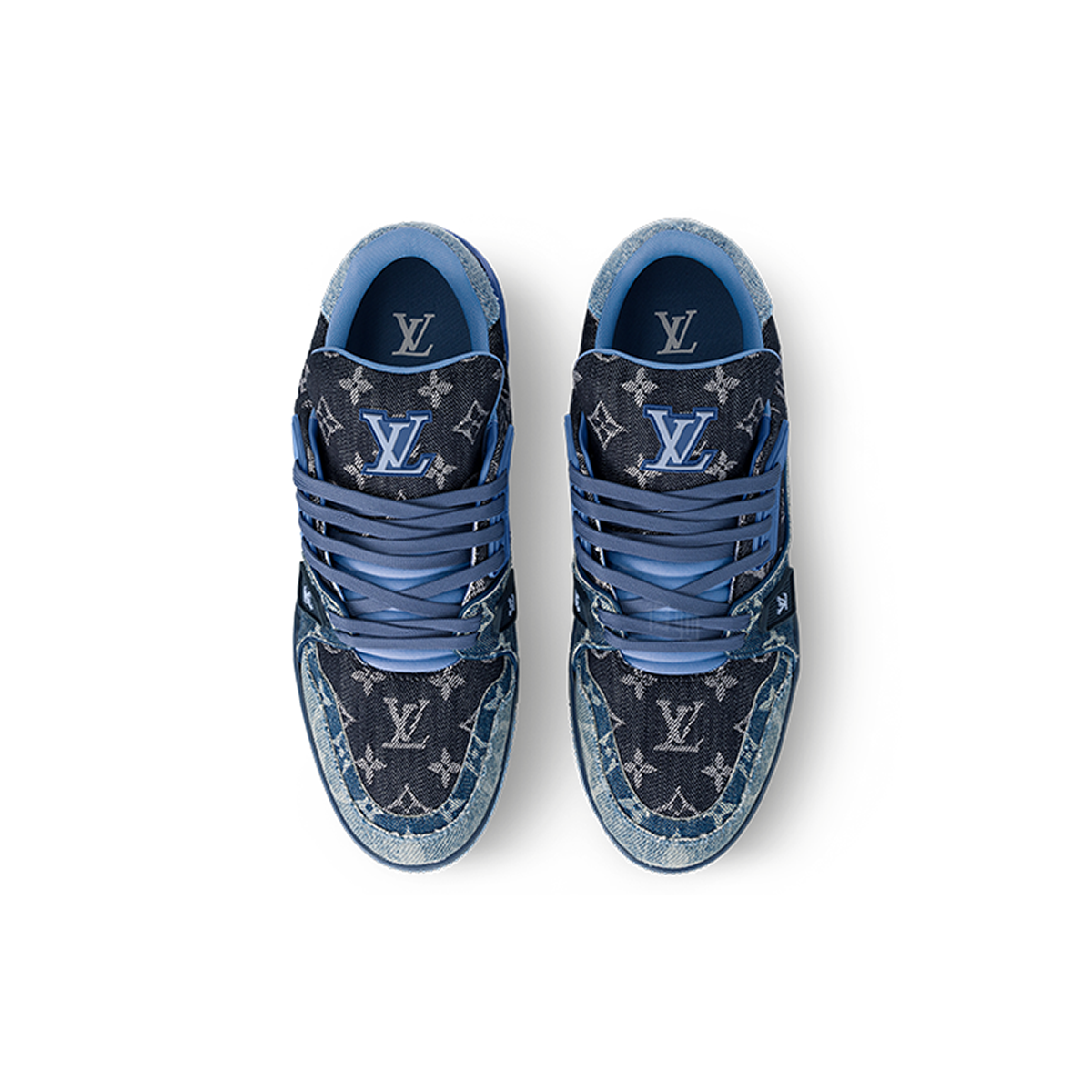 Louis Vuitton Trainer Unisex Low-Top Sneakers, Blue Monogram Denim