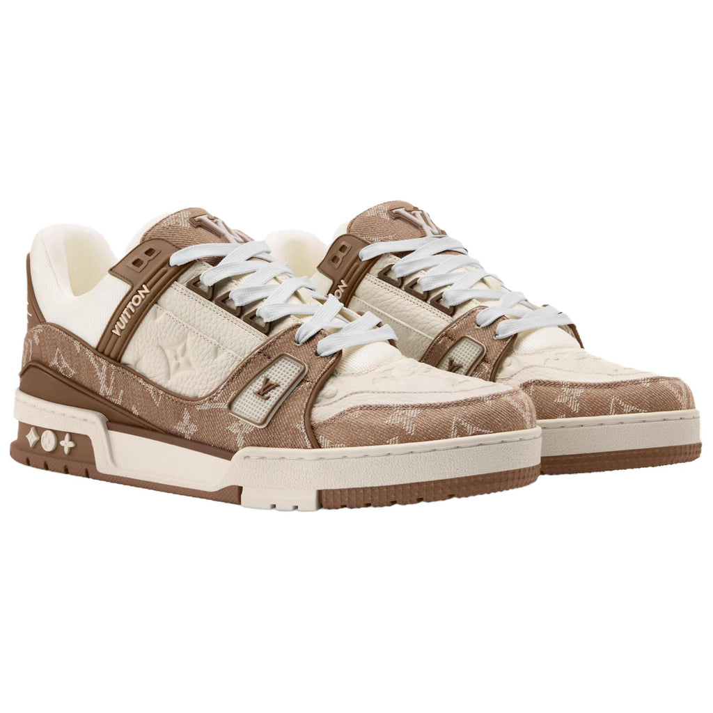 LV Trainer Men's Low-Top Sneakers, Beige & Brown