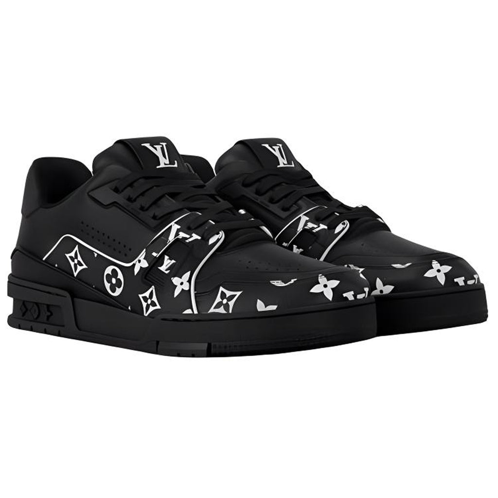 Louis Vuitton Trainer Men's Low-Top Leather Sneakers, Black & White