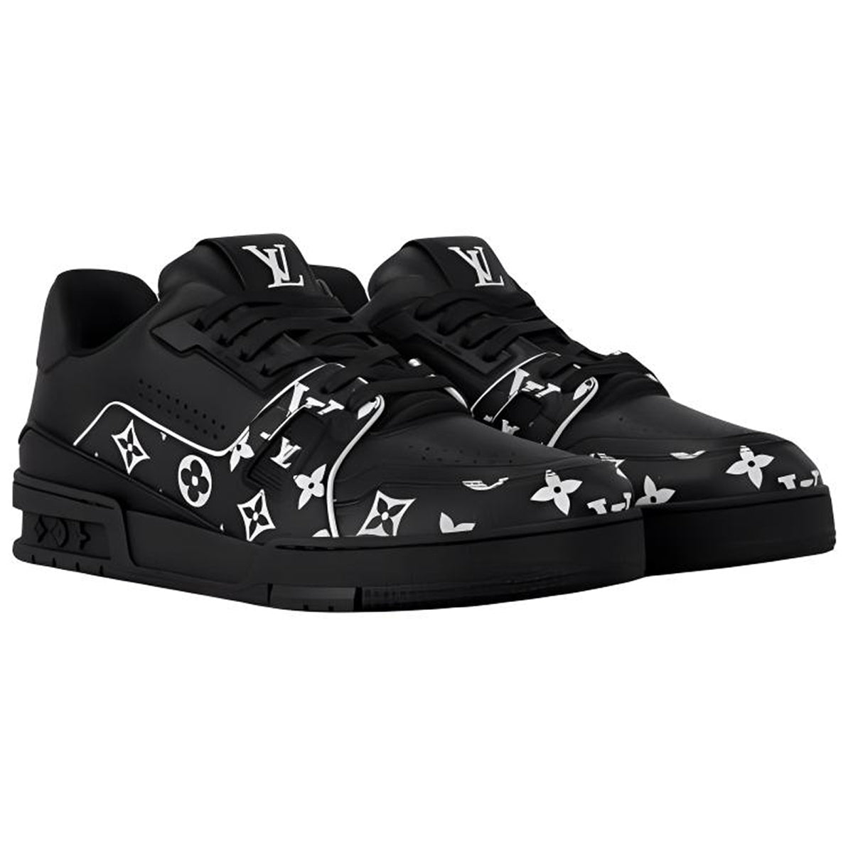 Louis Vuitton Trainer Men's Low-Top Leather Sneakers, Black & White