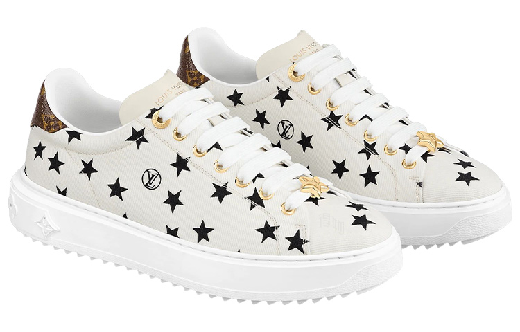 LOUIS VUITTON Time Out Women's White Star-Print Leather Platform Sneakers