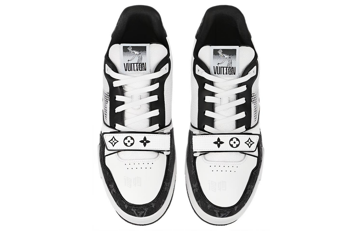 LOUIS VUITTON Trainer Unisex Black & White Monogram Strap Sneakers