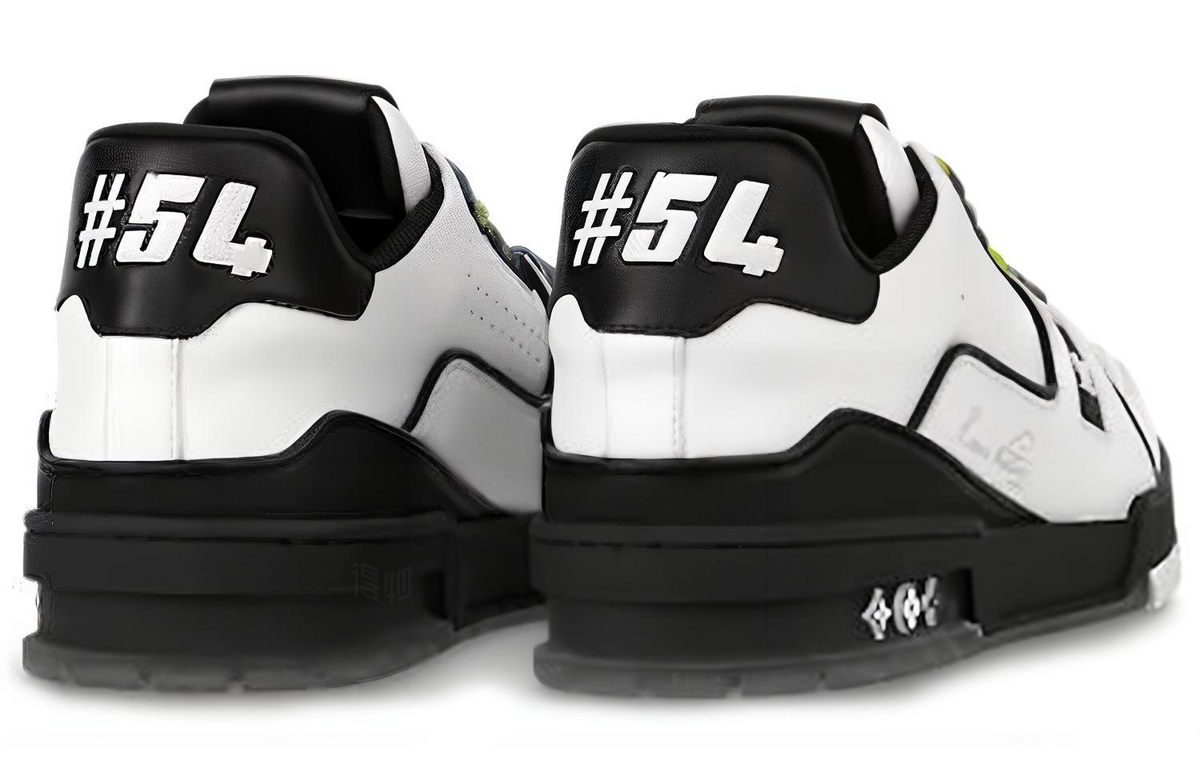 LOUIS VUITTON Trainer Men's White Leather Sneakers with Black Sole