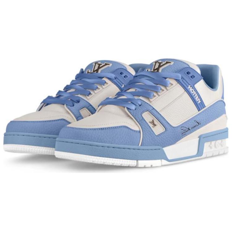 LOUIS VUITTON Trainer Unisex Blue & White Leather Sneakers