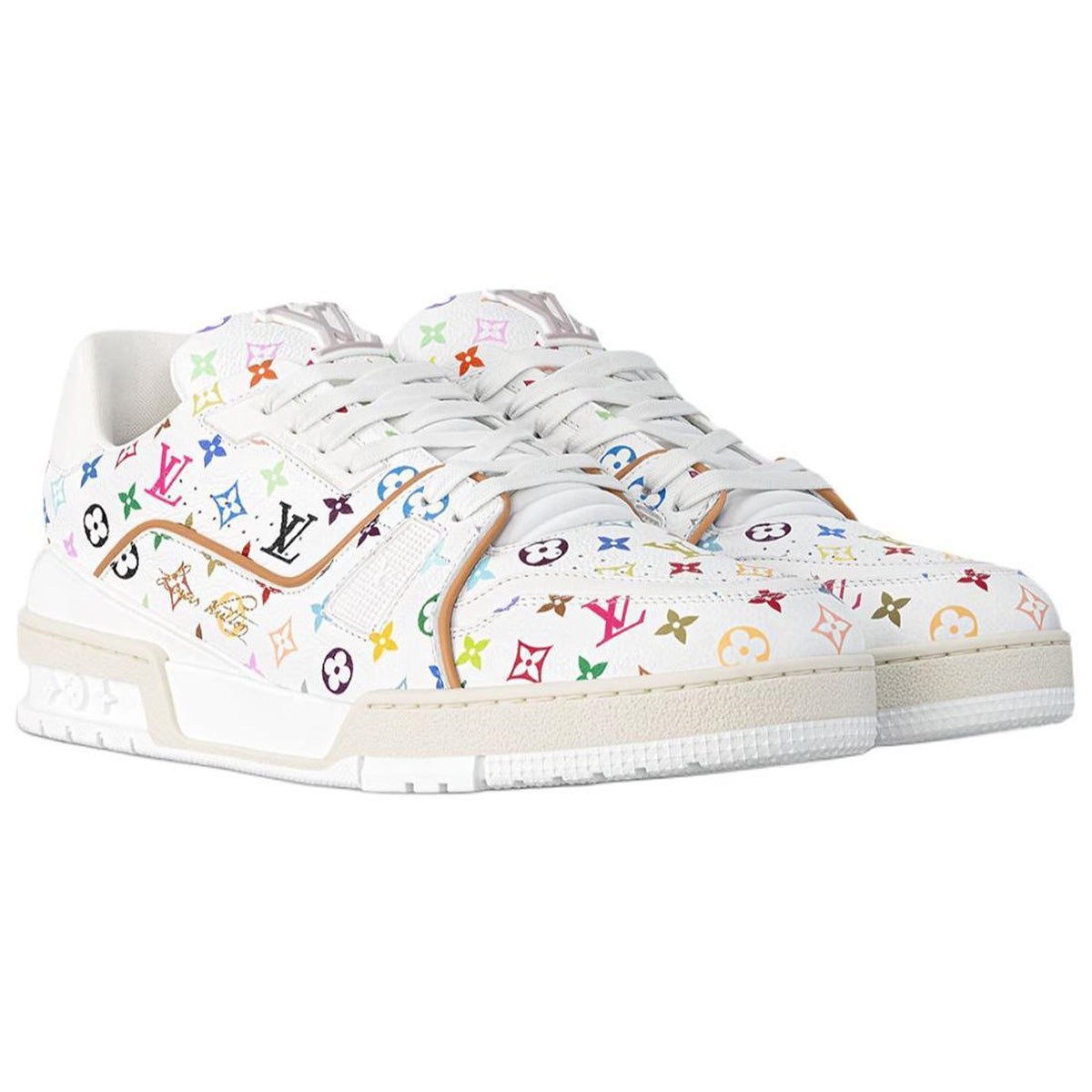 Louis Vuitton x Takashi Murakami Trainer Men's Sneakers, White Multicolor