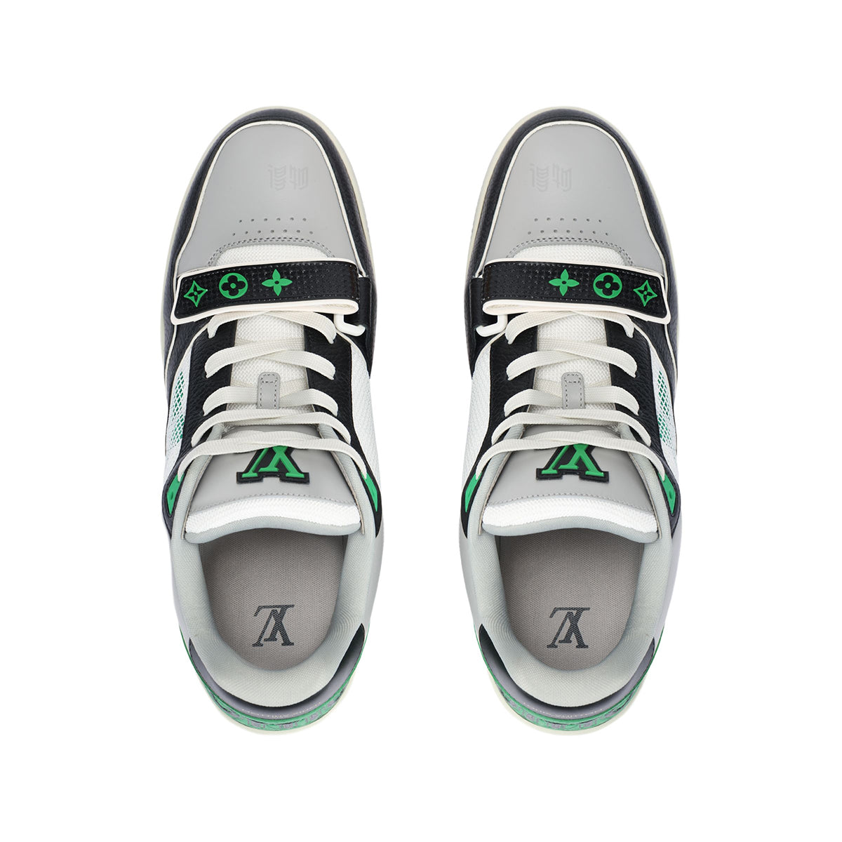 Louis Vuitton Trainer Unisex Low-Top Sneakers, Black, Green & White