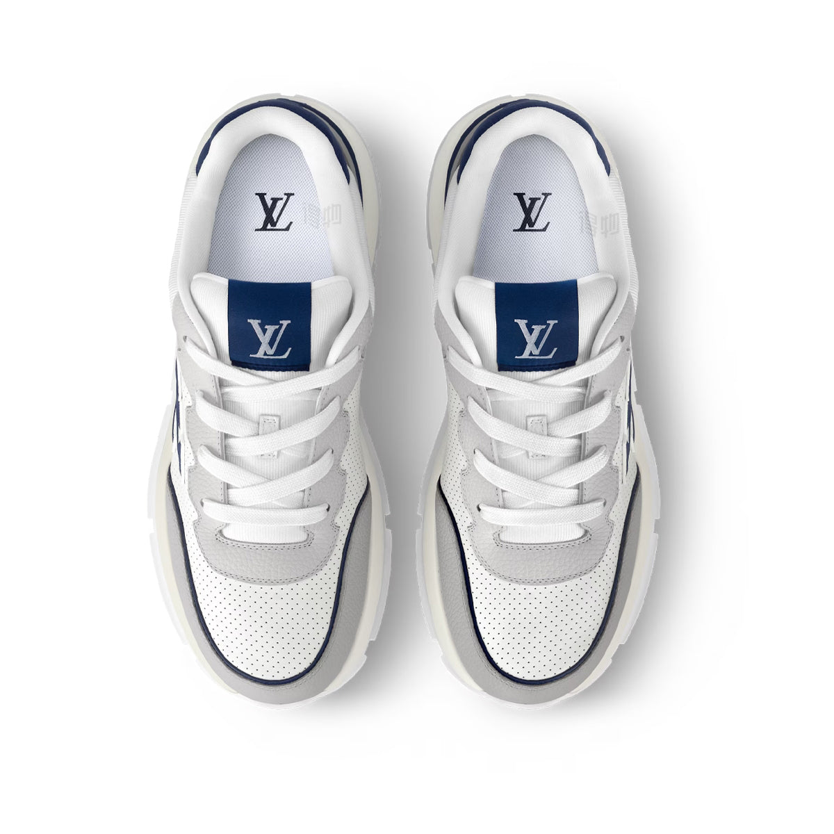 Louis Vuitton Classic Men's White Leather Sneakers with Navy Accents