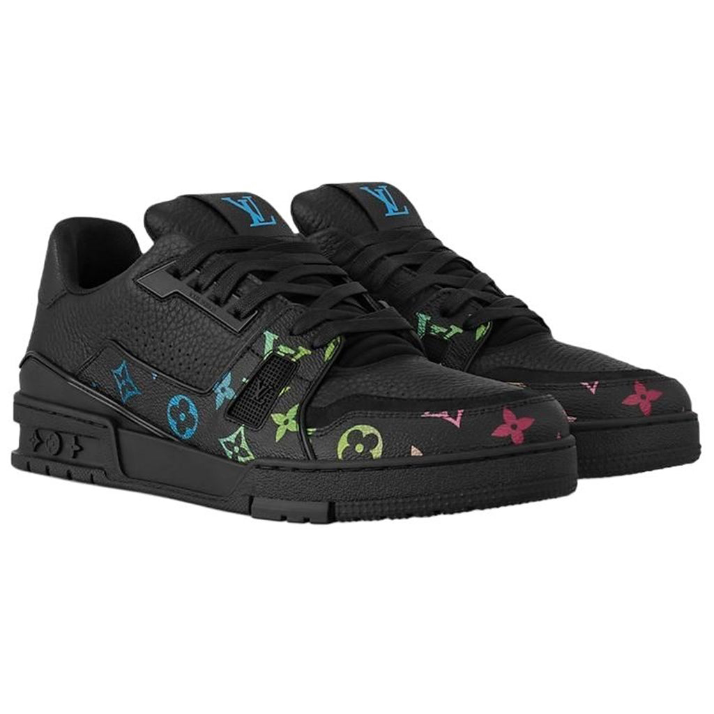 Louis Vuitton Trainer Men's Low-Top Calfskin Sneakers, Black Multicolor