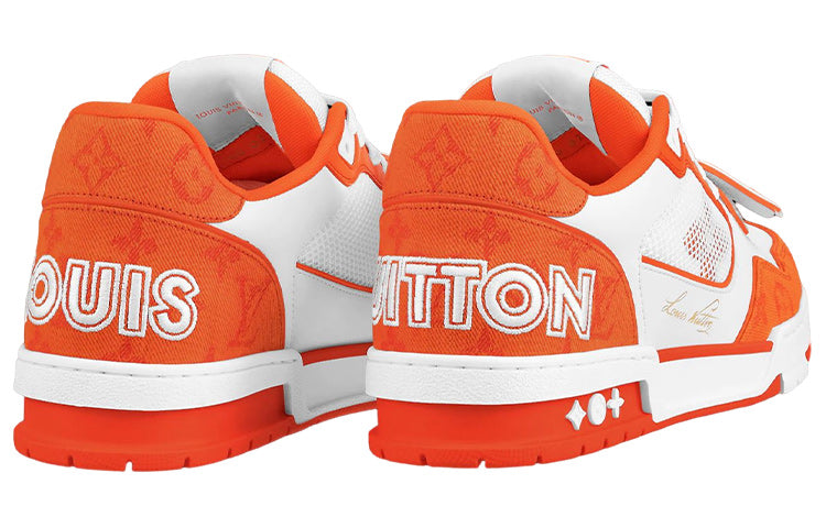 LOUIS VUITTON Trainer Men's White & Orange Monogram Strap Sneakers