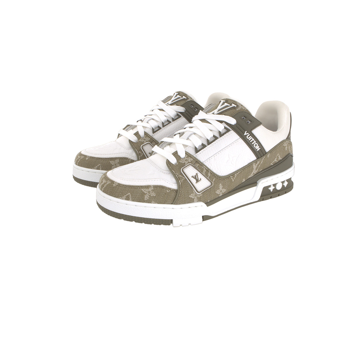 Louis Vuitton Trainer Men's Low-Top Leather Sneakers, Olive Green & White