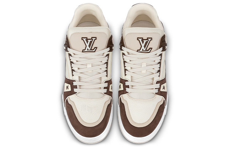 LOUIS VUITTON Trainer Unisex Mocha Brown & White Low-Top Sneakers