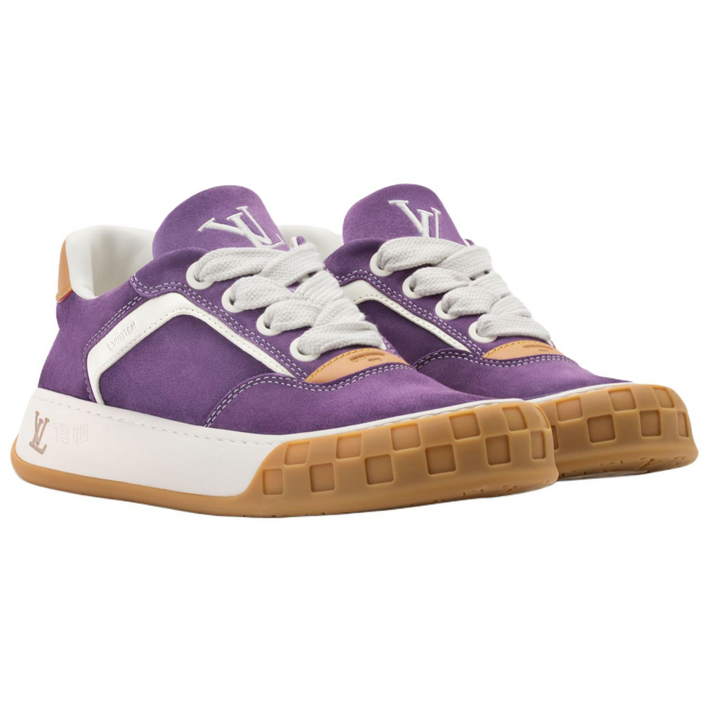 LOUIS VUITTON Tilted Unisex Purple Leather Sneakers with Gum Sole