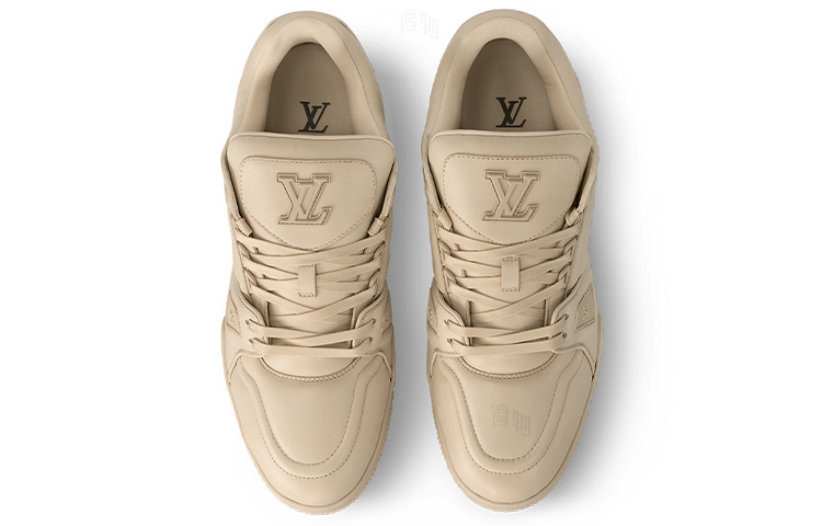 LOUIS VUITTON Trainer Men's Beige Leather Low-Top Sneakers