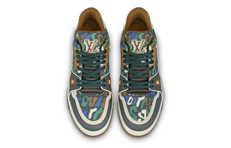 LOUIS VUITTON Trainer Men's Grey Green & Blue Leather Sneakers