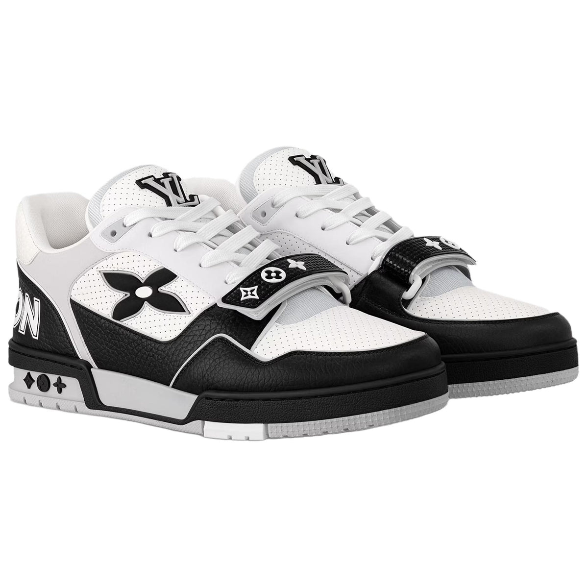 LOUIS VUITTON Trainer Men's Black & White Leather Strap Sneakers