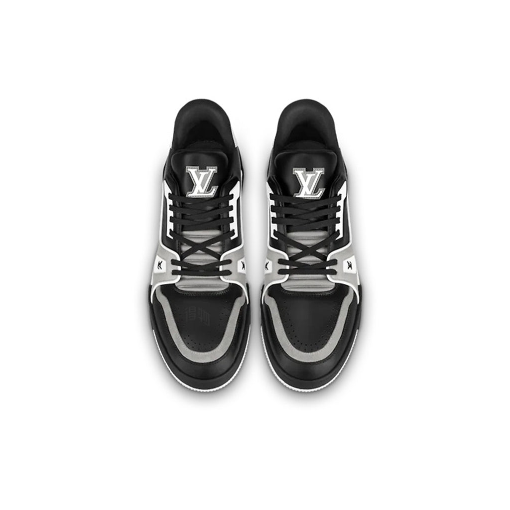 LV Trainer Men's Low-Top Leather Sneakers, Black & Gray