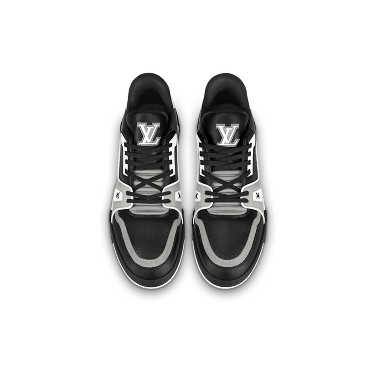 LV Trainer Men's Low-Top Leather Sneakers, Black & Gray
