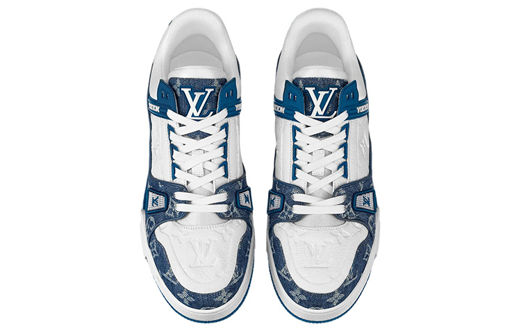 Louis Vuitton Trainer Men's Low-Top Sneakers, Blue and White