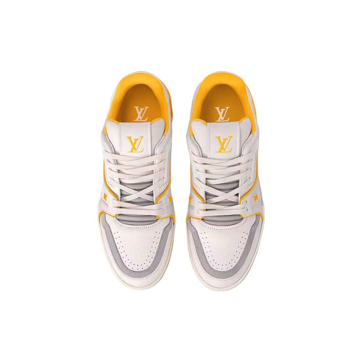 LV Trainer Men's Low-Top Sneakers, White & Yellow