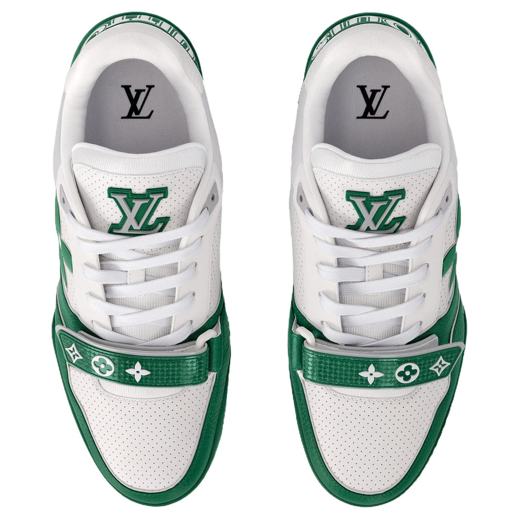 LOUIS VUITTON Trainer Men's Green & White Leather Strap Sneakers