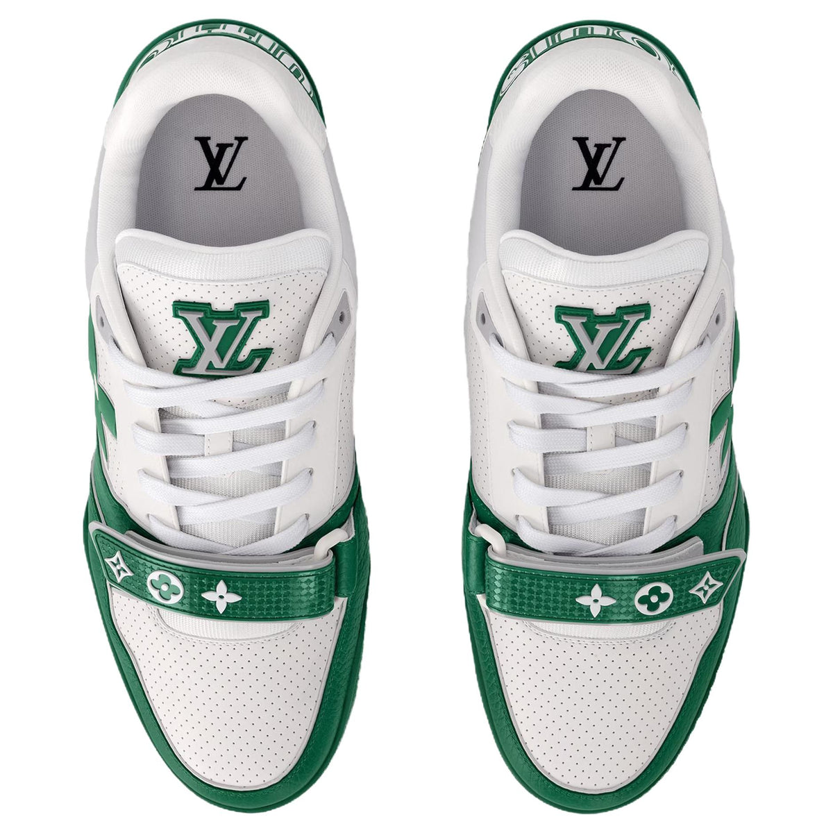 LOUIS VUITTON Trainer Men's Green & White Leather Strap Sneakers