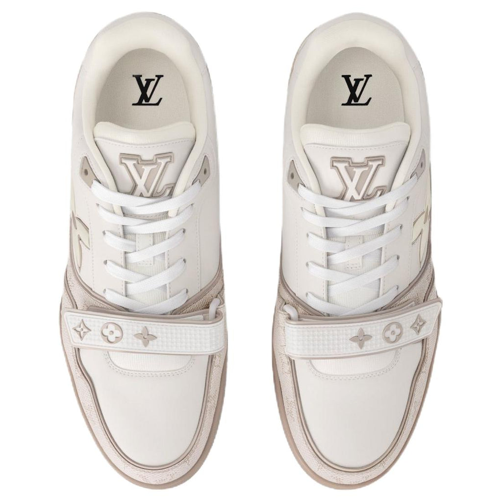 LOUIS VUITTON Trainer Unisex Cream Monogram Leather Strap Sneakers