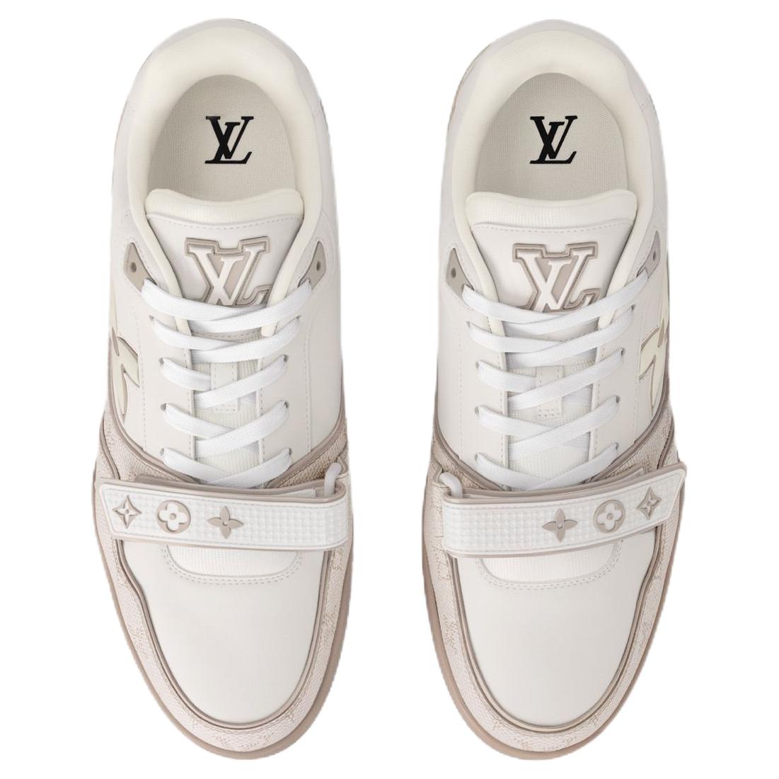LOUIS VUITTON Trainer Unisex Cream Monogram Leather Strap Sneakers