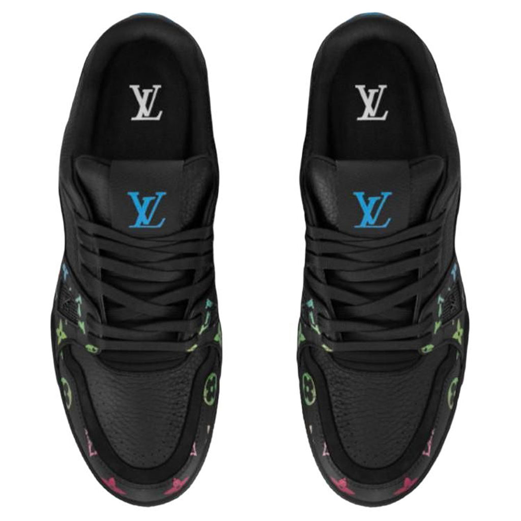 Louis Vuitton Trainer Men's Low-Top Calfskin Sneakers, Black Multicolor