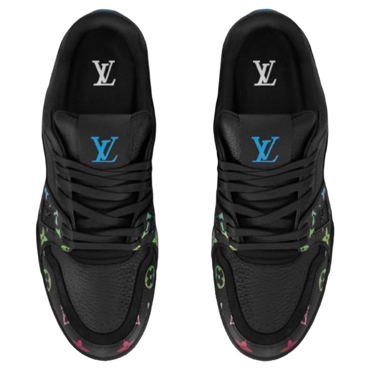 Louis Vuitton Trainer Men's Low-Top Calfskin Sneakers, Black Multicolor