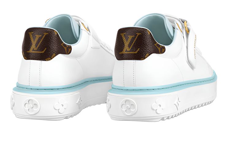 LOUIS VUITTON Time Out Women's White & Light Blue Leather Platform Sneakers