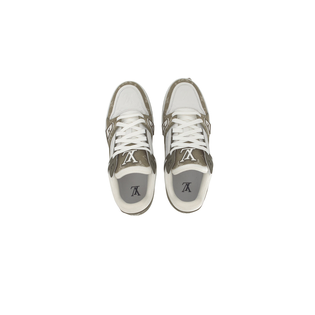 Louis Vuitton Trainer Men's Low-Top Leather Sneakers, Olive Green & White