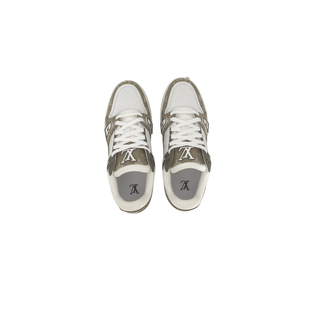 Louis Vuitton Trainer Men's Low-Top Leather Sneakers, Olive Green & White