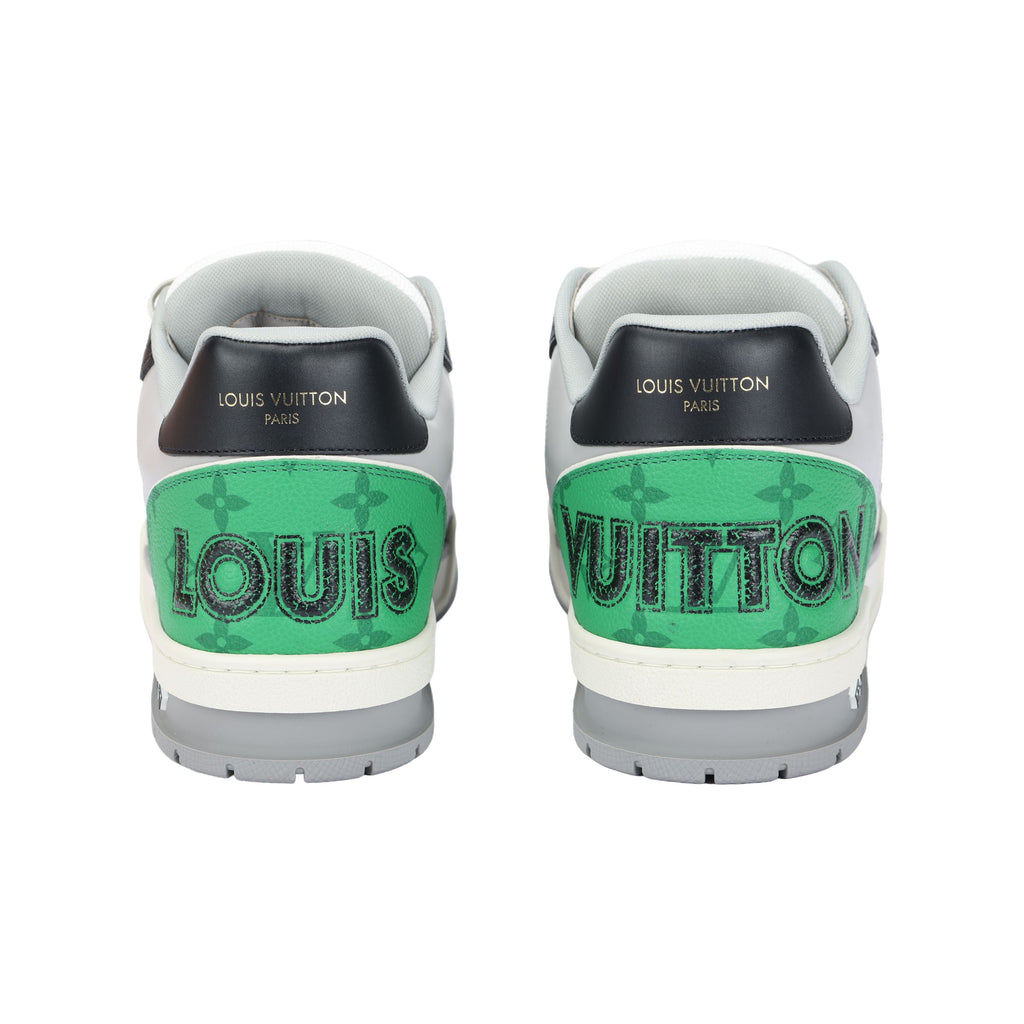 LOUIS VUITTON Trainer Men's Black & Grey Strap Sneakers with Green Accents