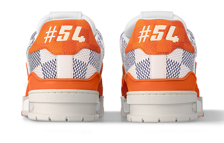 LOUIS VUITTON Trainer Unisex Orange & White Checkered Sneakers