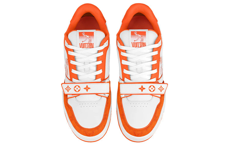 LOUIS VUITTON Trainer Men's White & Orange Monogram Strap Sneakers