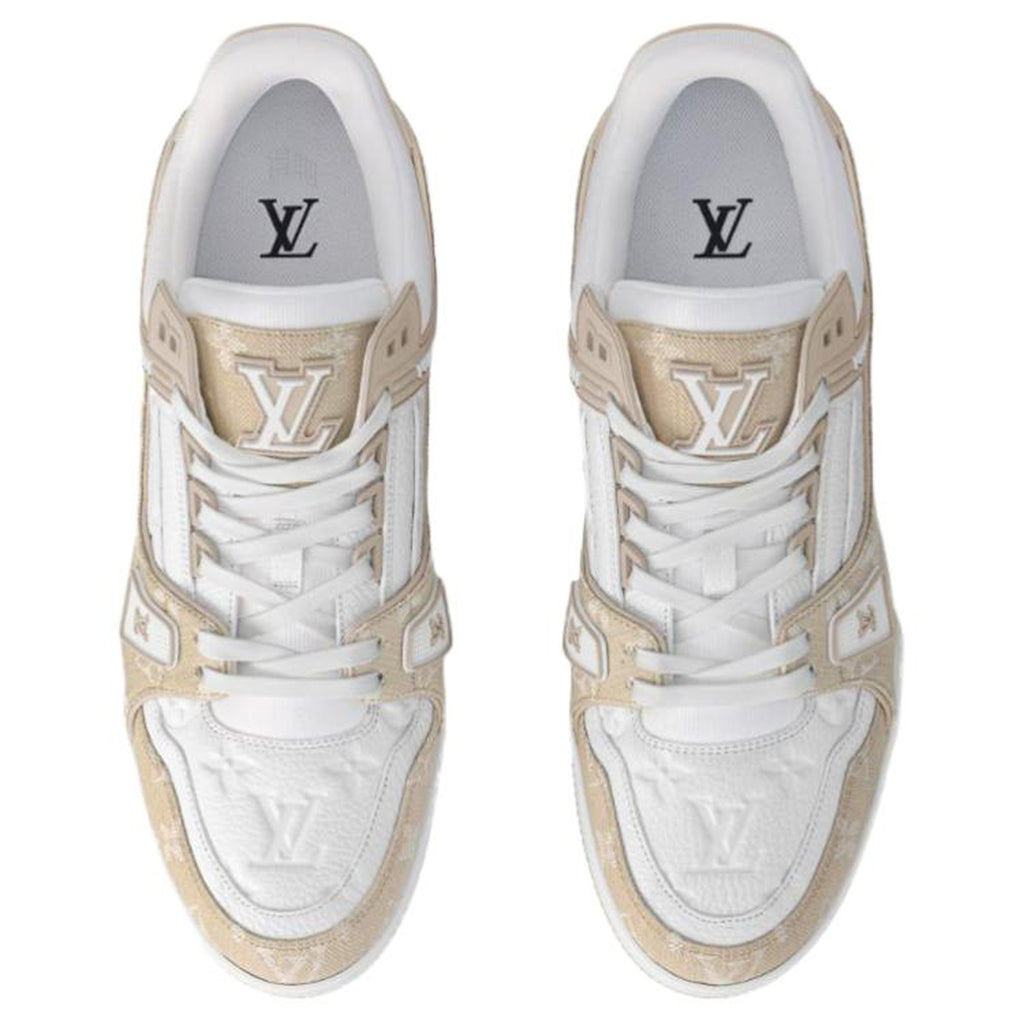 Louis Vuitton Trainer Men's Beige & White Calfskin Sneakers