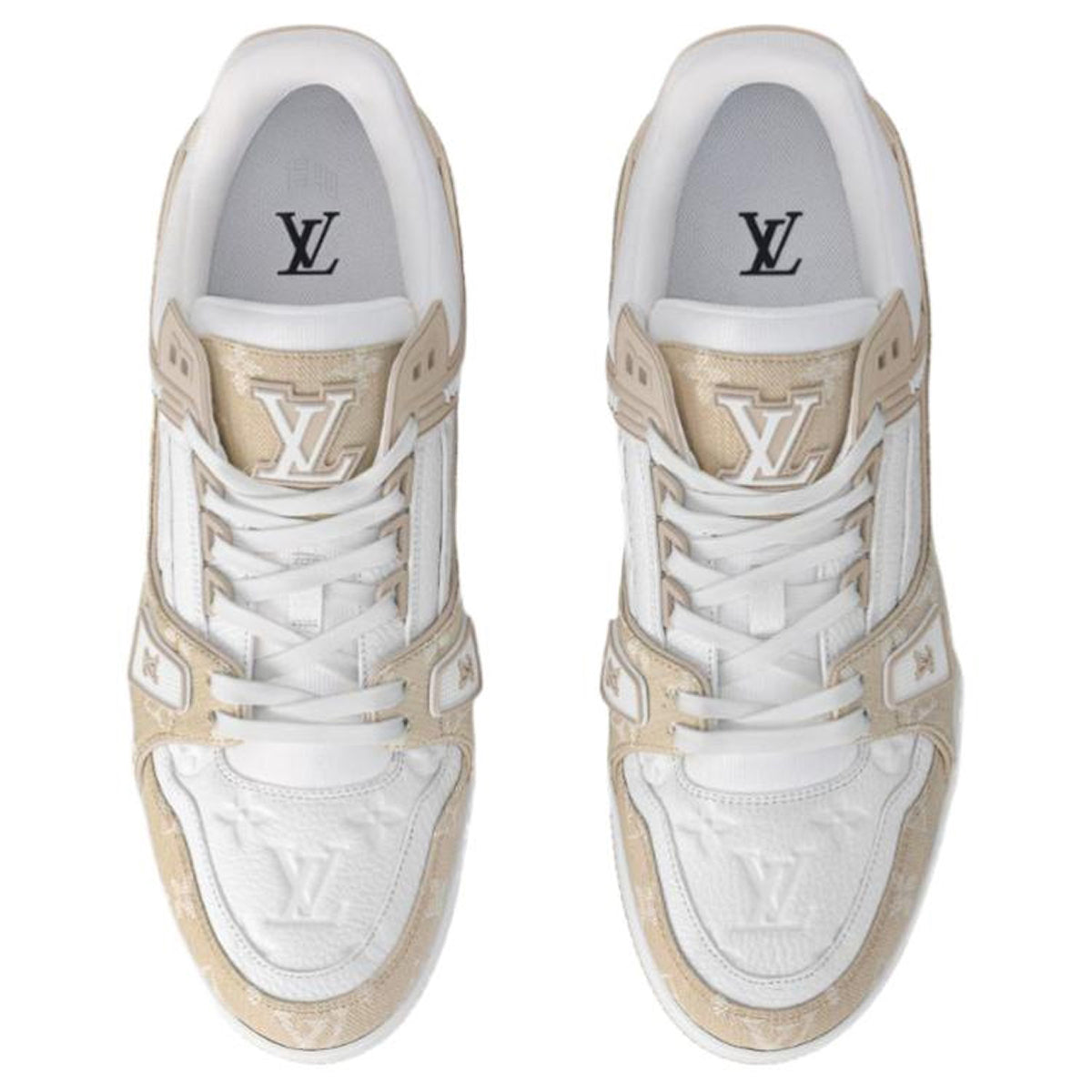 Louis Vuitton Trainer Men's Beige & White Calfskin Sneakers