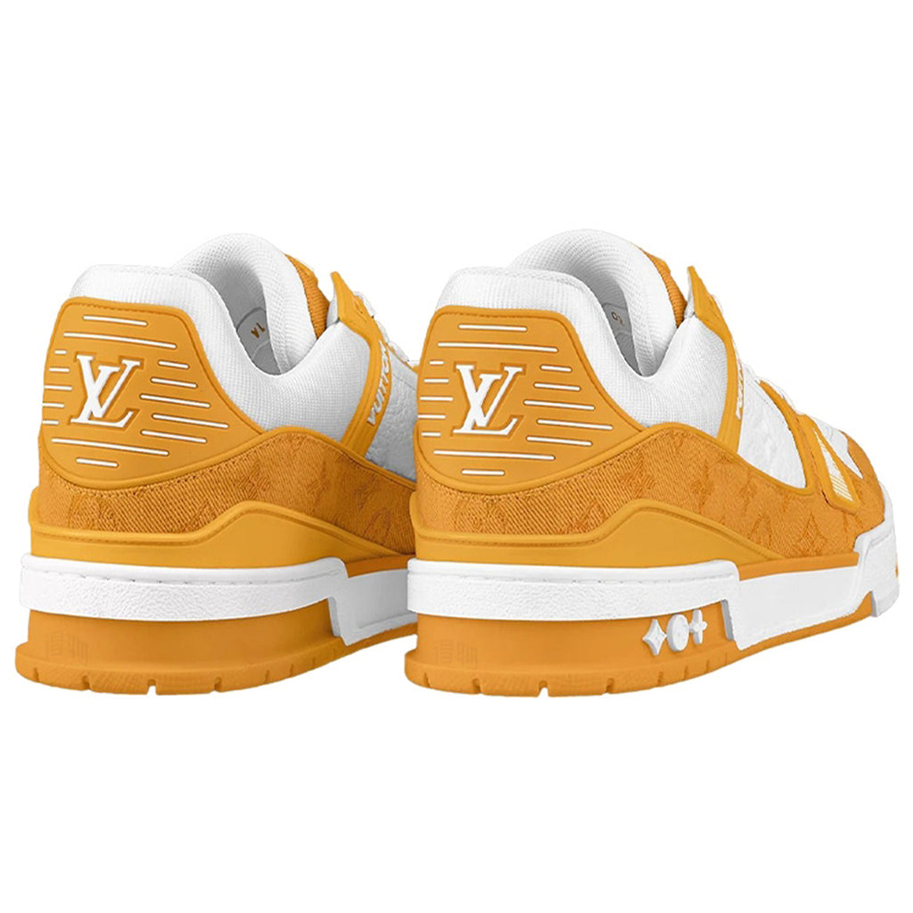 LV Trainer Men's Low-Top Sneakers, Orange & White Leather-Denim