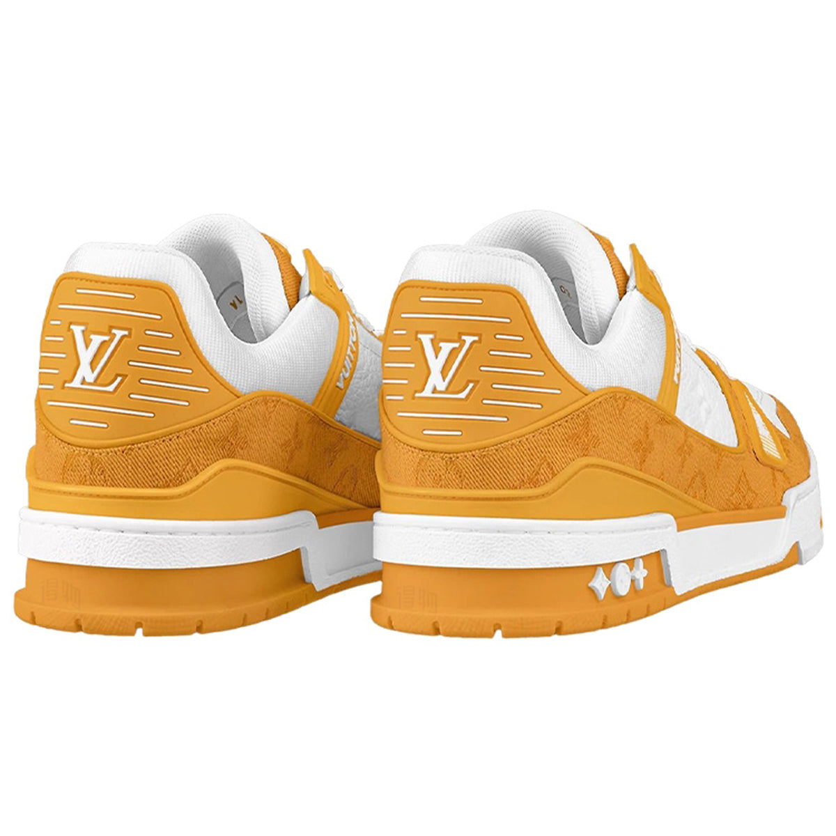 LV Trainer Men's Low-Top Sneakers, Orange & White Leather-Denim