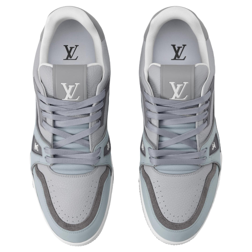 LV Trainer Men's Low-Top Sneakers, Gray Grained Leather