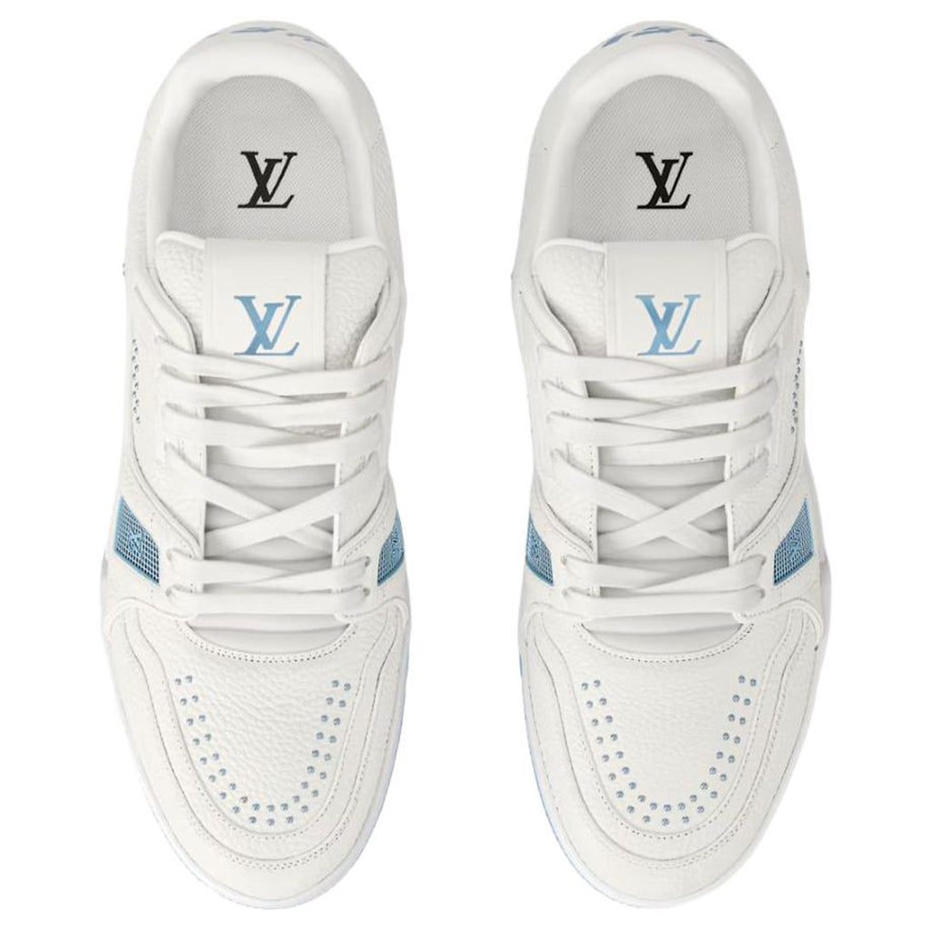 Louis Vuitton Trainer Men's White & Blue Grained Calfskin Sneakers