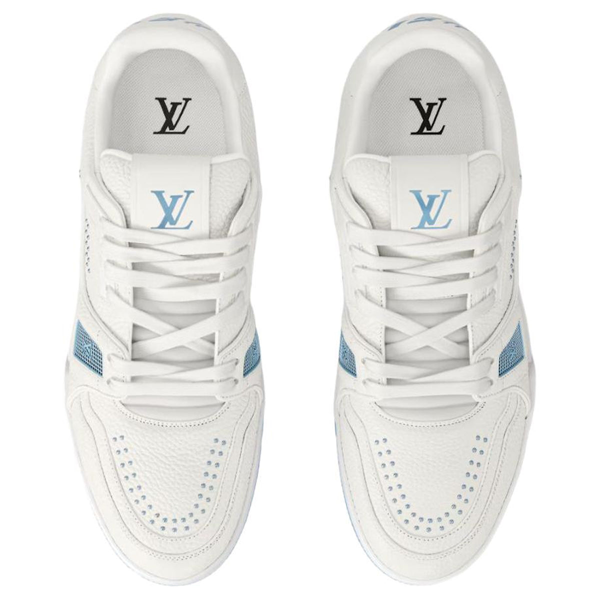 Louis Vuitton Trainer Men's White & Blue Grained Calfskin Sneakers