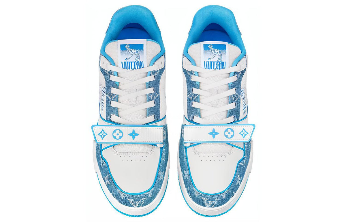 LOUIS VUITTON Trainer Men's Blue & White Monogram Strap Sneakers