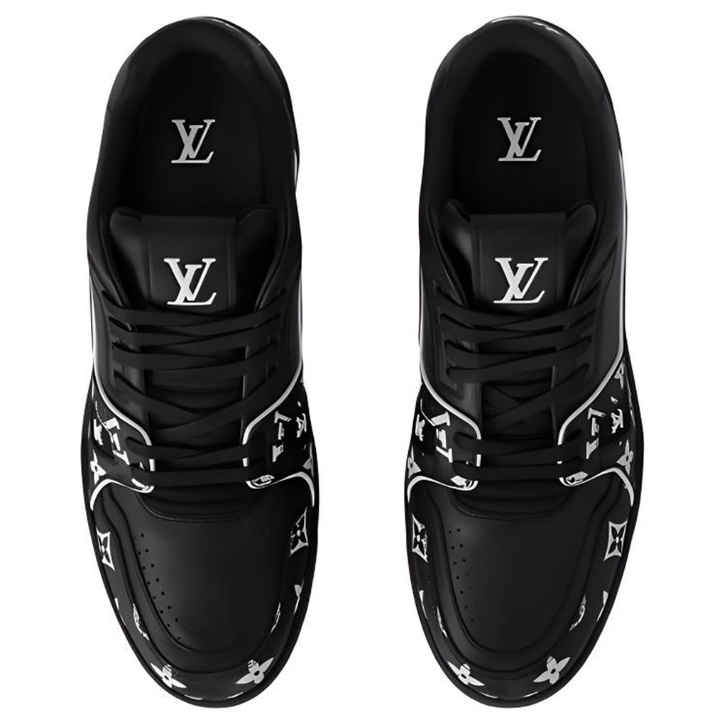 Louis Vuitton Trainer Men's Low-Top Leather Sneakers, Black & White