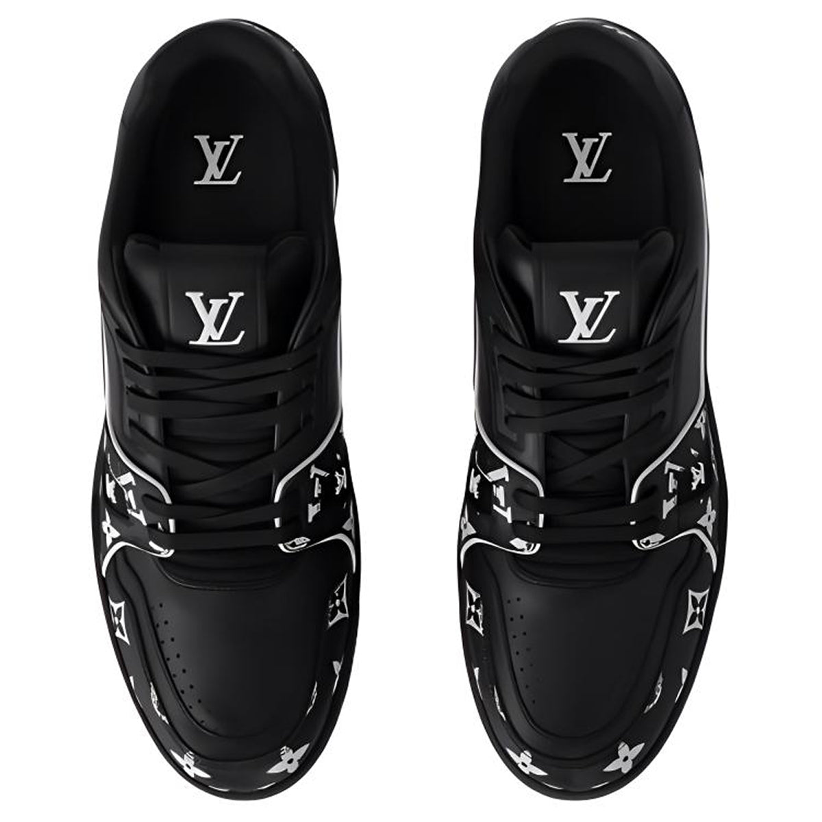 Louis Vuitton Trainer Men's Low-Top Leather Sneakers, Black & White