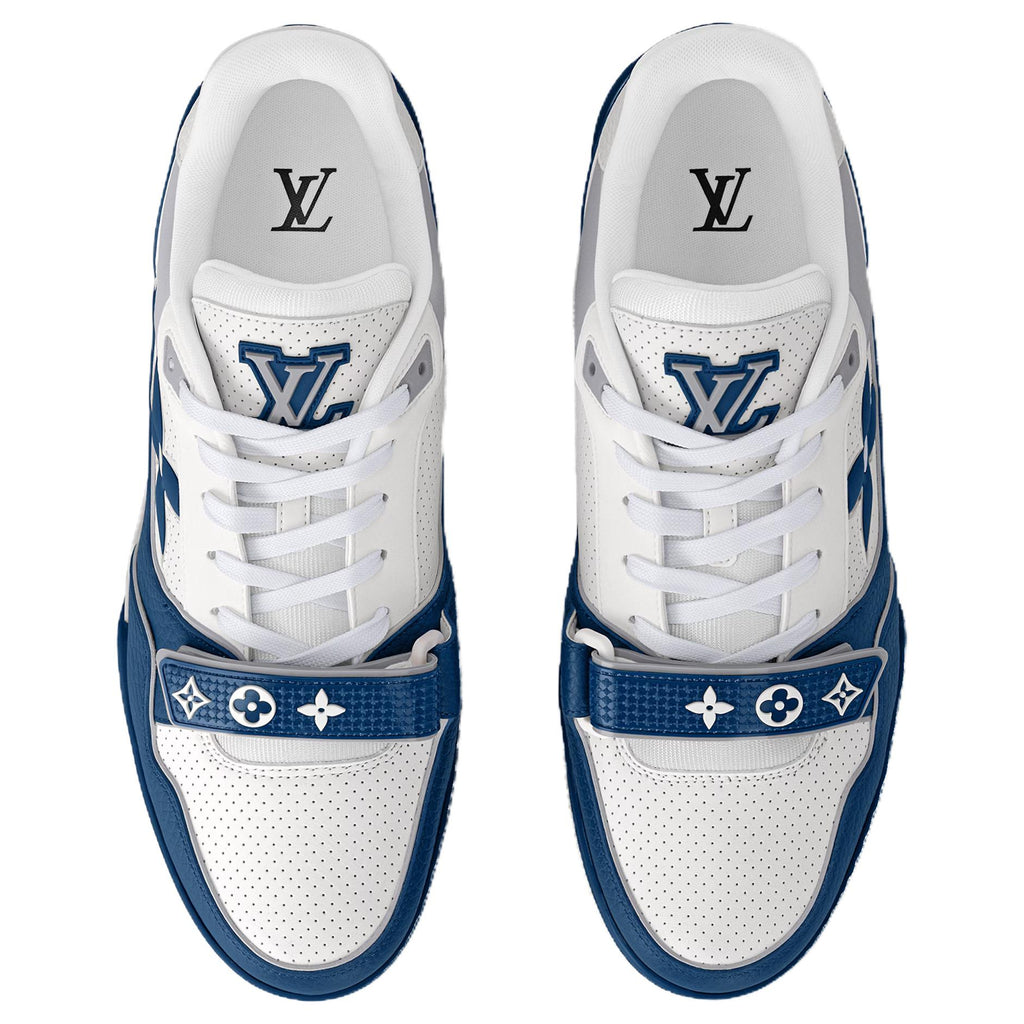 LOUIS VUITTON Trainer Men's Blue & White Leather Strap Sneakers